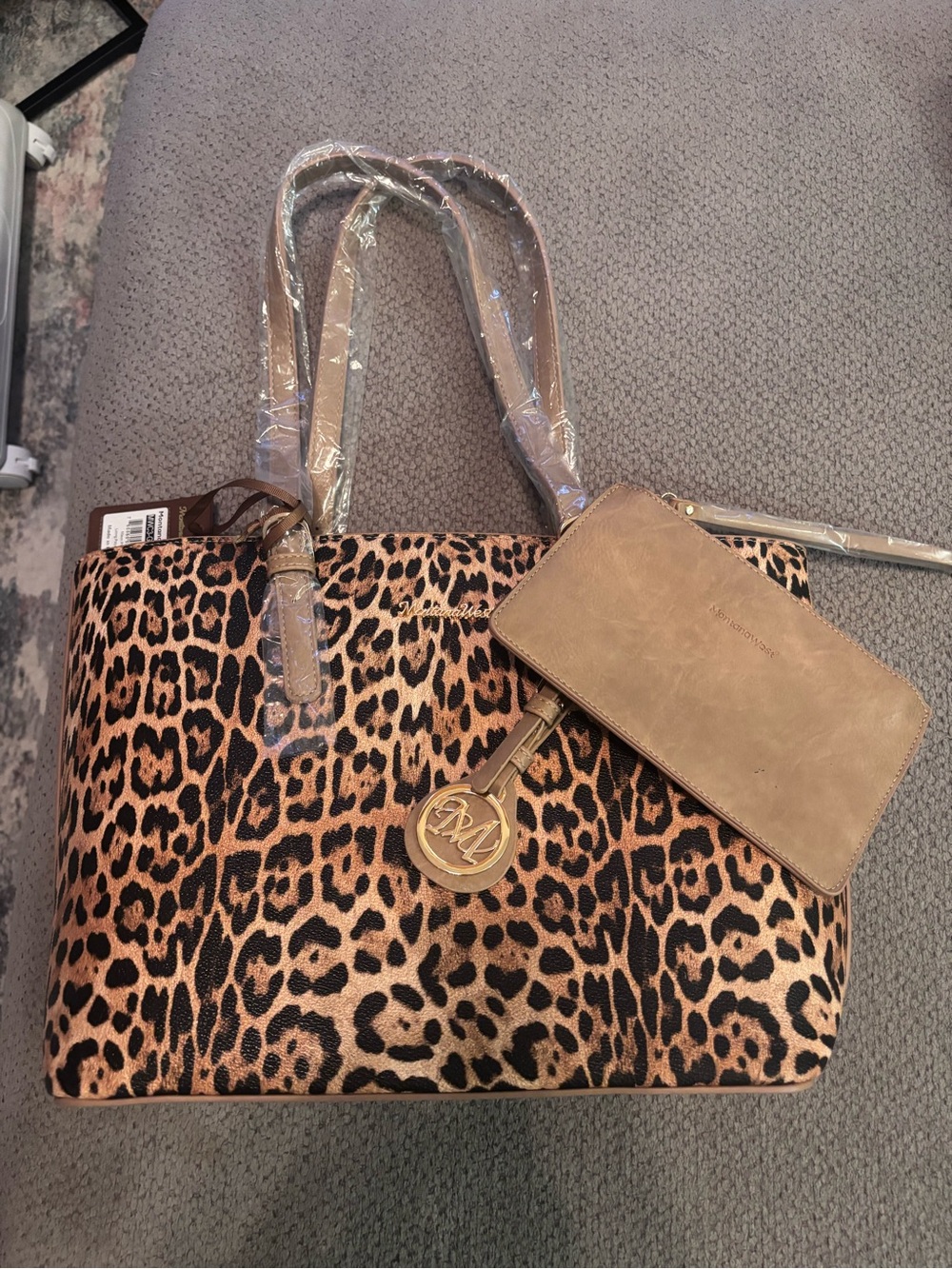 Montana West Leopard Print Tote with Tan Wristlet